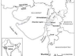 Map of Gujarat showing the Charotar region near Anand between the Mahi and Sabarmati rivers