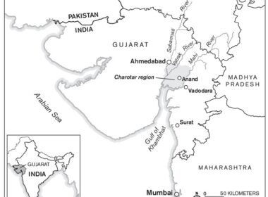 Map of Gujarat showing the Charotar region near Anand between the Mahi and Sabarmati rivers