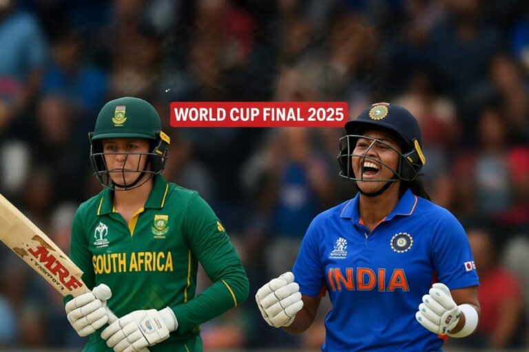 India vs South Africa Women players celebrating victory in the 2025 World Cup final match.